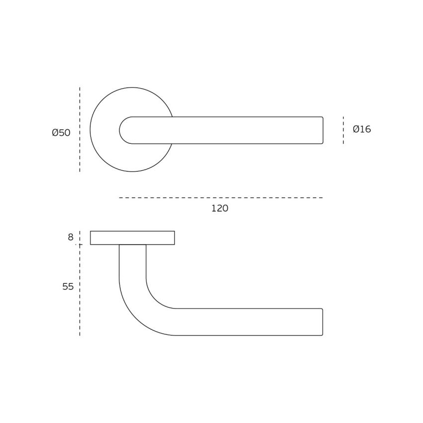 Puxador de muleta JNF, sem roseta, inox satinado