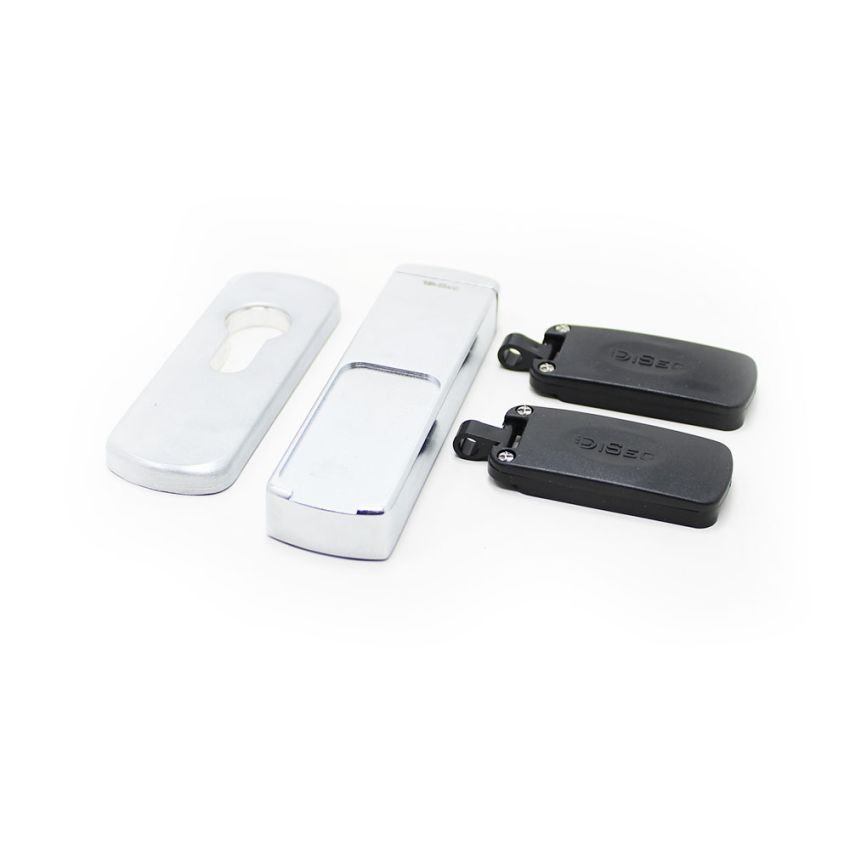 Escudo de segurança Disec cromado retângular com proteção magnética, para cilindro de perfil europeu