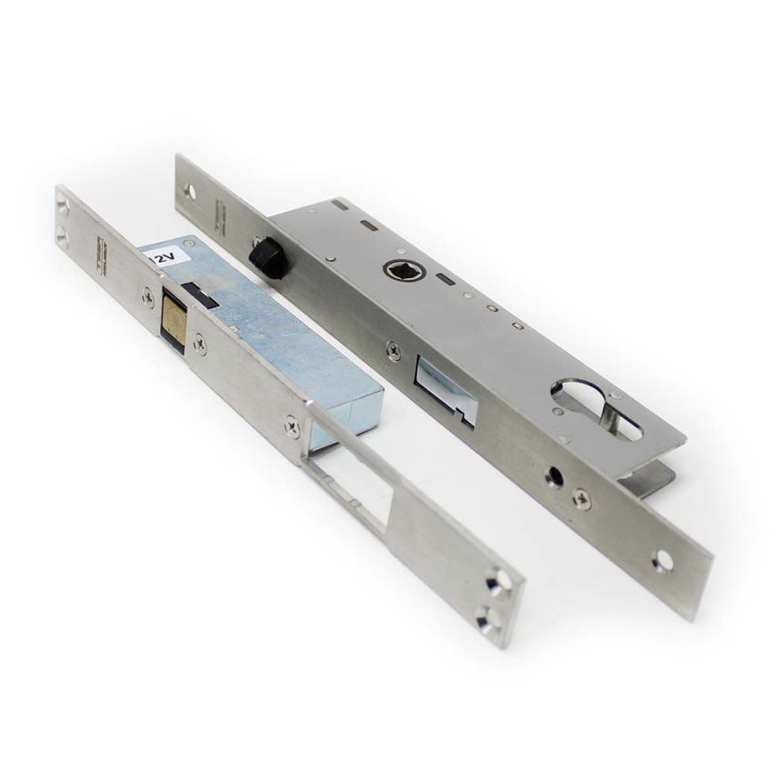 Fechadura eletromecânica automática Tesa TCP, entrada 25 mm, aço inoxidável