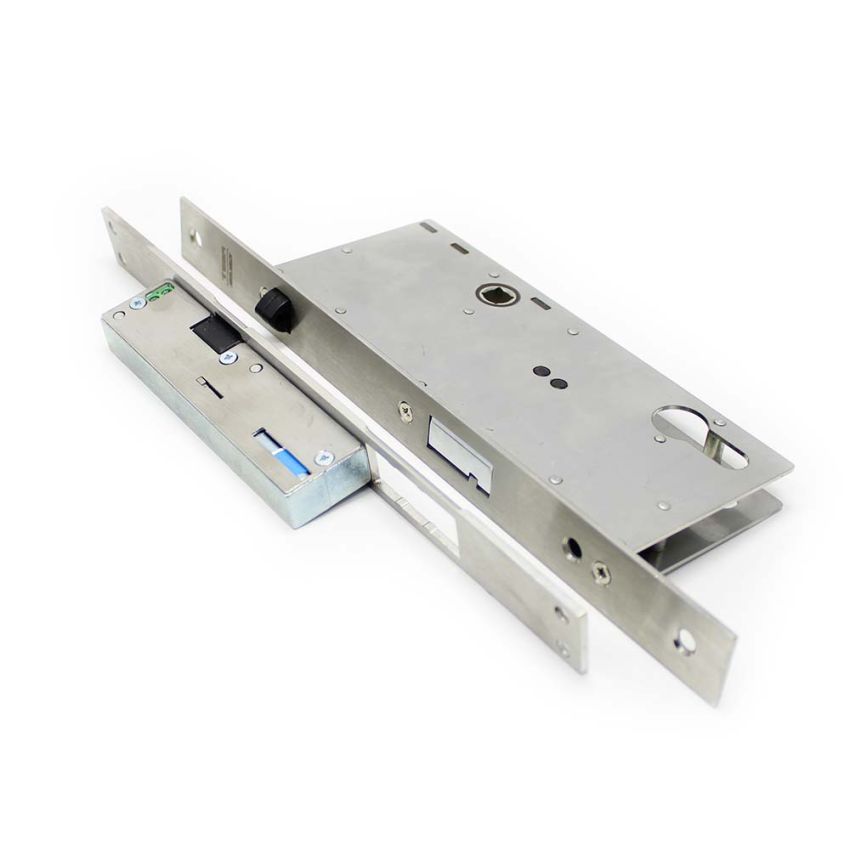 Fechadura eletromecânica automática Tesa TCP, entrada 50 mm, aço inoxidável