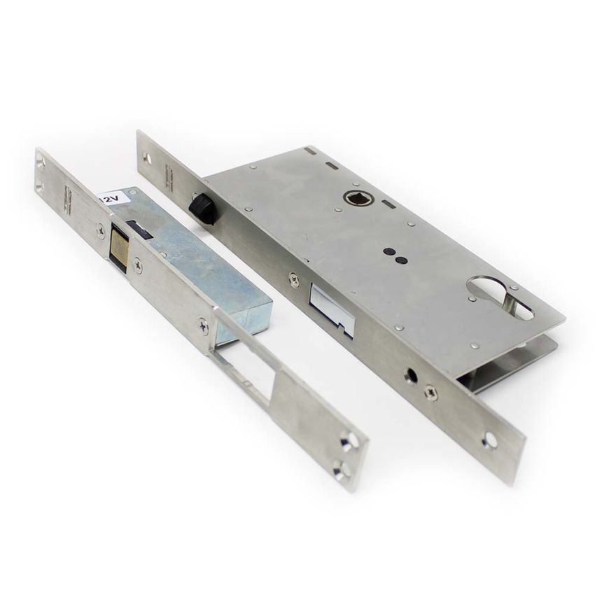 Fechadura eletromecânica automática Tesa TCP, entrada 50 mm, aço inoxidável