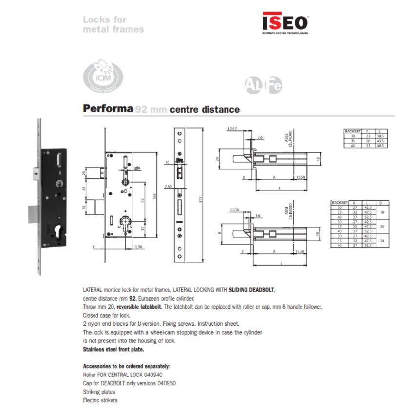 Fechadura ISEO 7212113528 3,5 cm