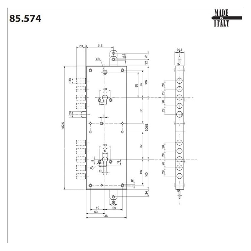 Fechadura Mottura, porta blindada 85574S28T