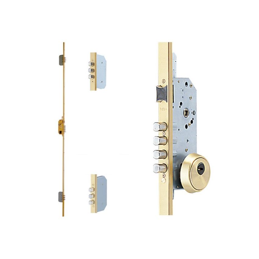 Fechadura multiponto 3 pontos TESA TLB, chapa em U, entrada 50mm, dourado esmaltado