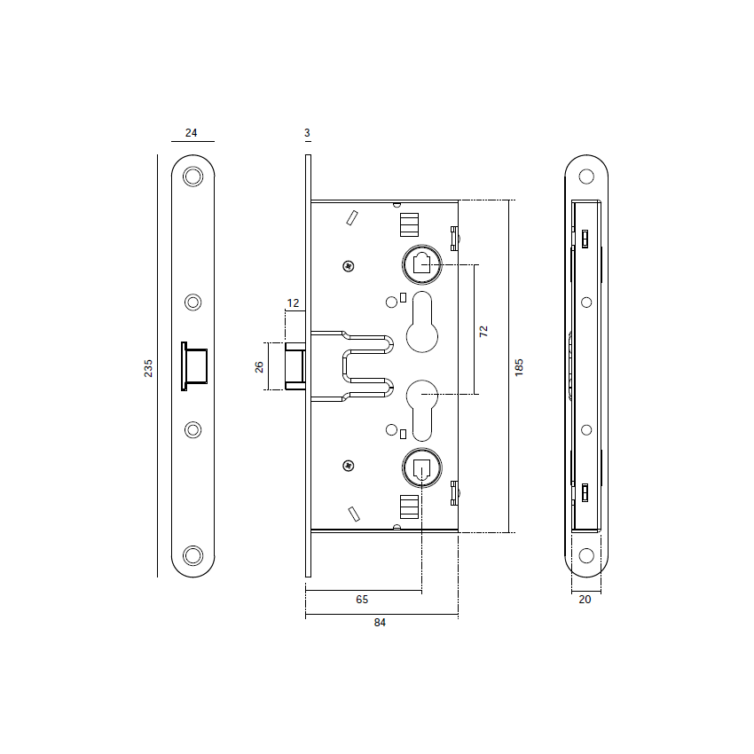 Fechadura corta fogo JNF IN.20.960, antipânico, reversível, entrada 65mm