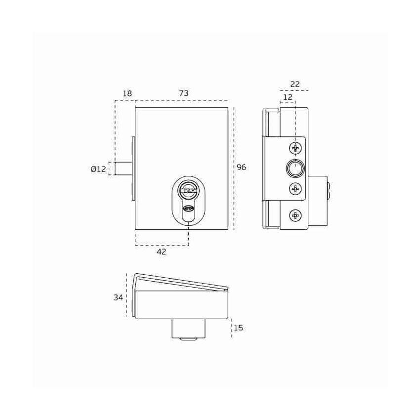 Fechadura JNF IN.81.130 para portas de vidro c/cilindro chave de pontos