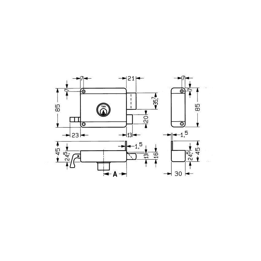 Fechadura de sobrepor Yale 61000601 (tipo 720) cilindro solto, direita, entrada 6 cm