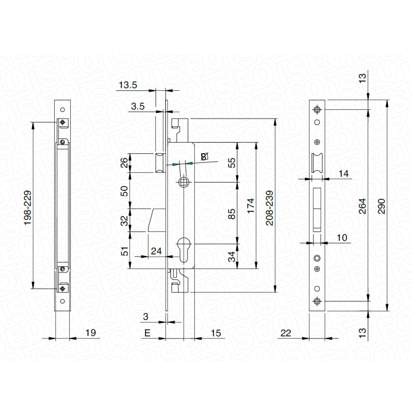 Fechadura ISEO Electa 781102352, entrada 35mm