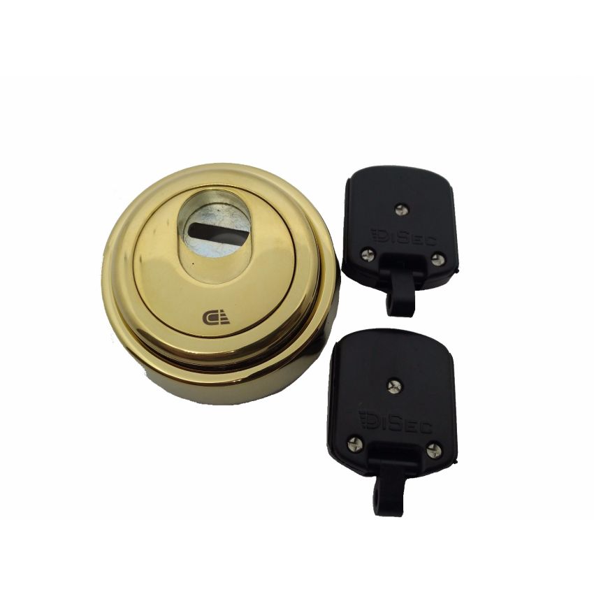 Escudo de segurança Disec dourado redondo, com proteção magnética, para cilindro de perfil europeu, 50 mm