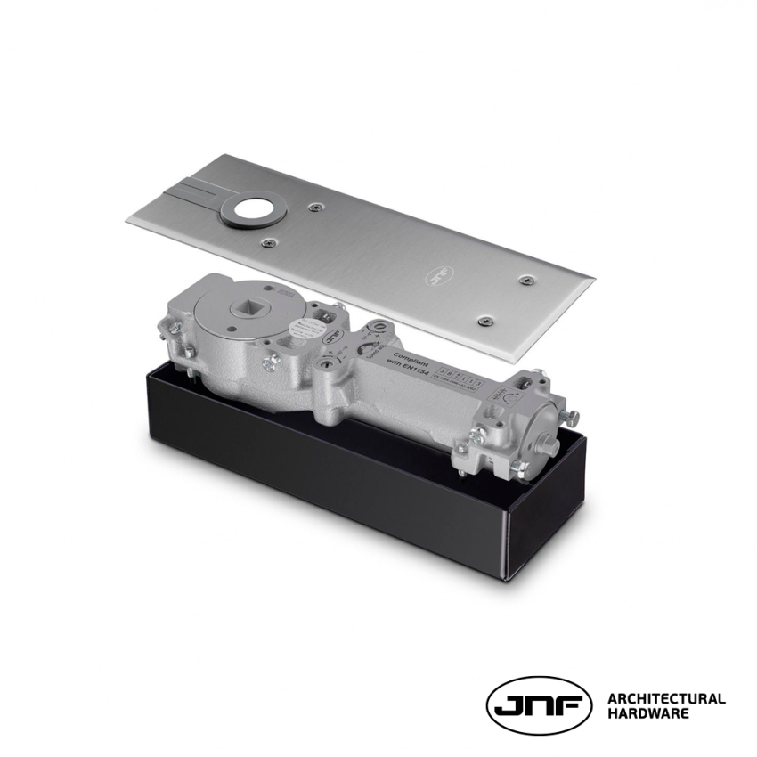 Mola de pavimento JNF IN.21.2205, p/portas batente, c/paragem 90º, inox satinado