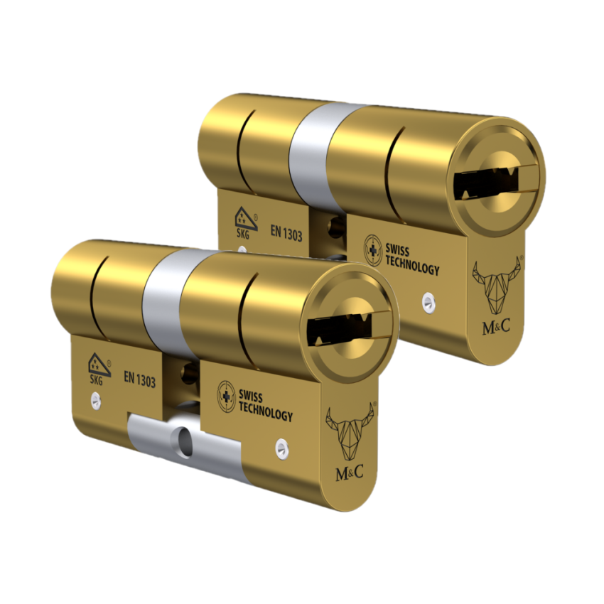 Cilindro M&C Move 32x32mm latonado, Pack 2 cilindros mestrados