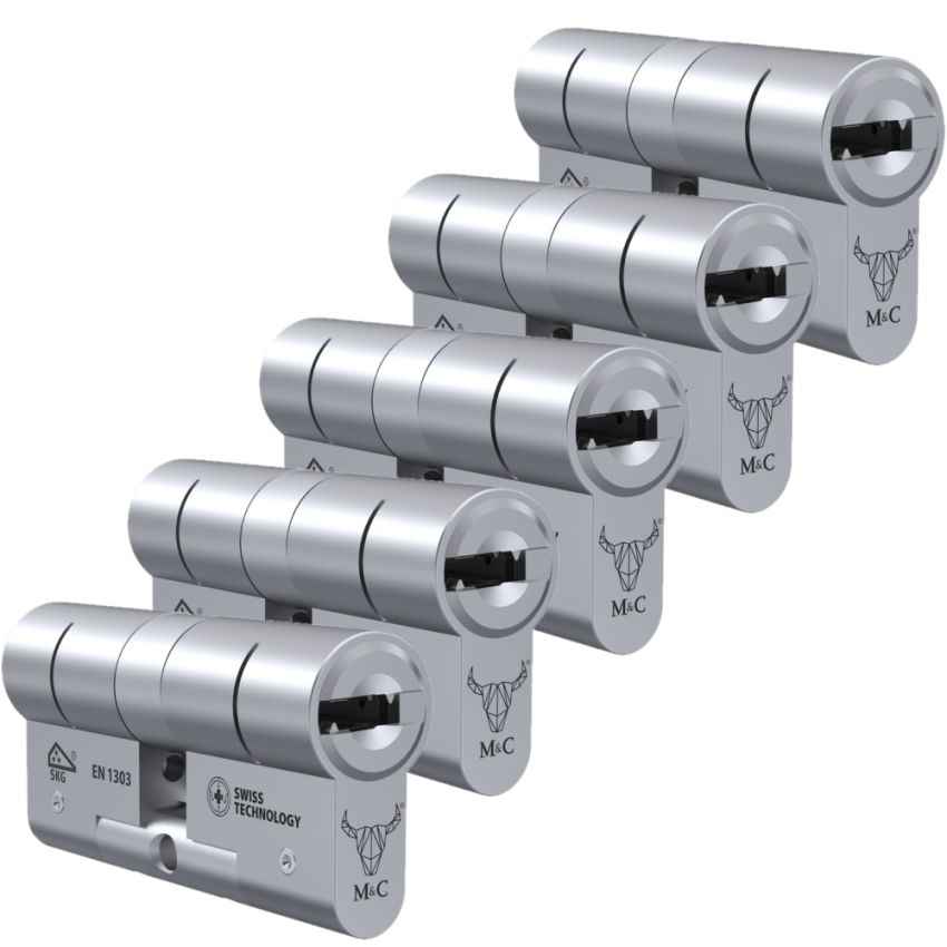 Cilindro M&C Move 32x32mm niquelado, Pack 5 cilindros mestrados