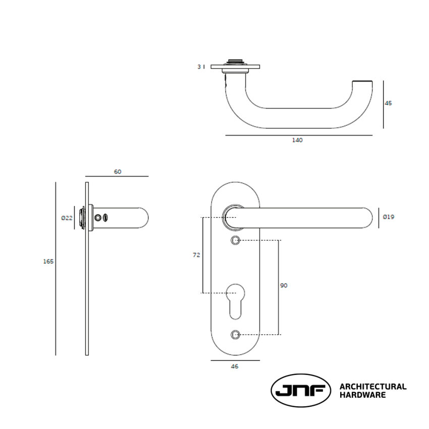 Puxador de muleta (par) JNF IN.03.950.PZ.S c/placa para barra antipânico