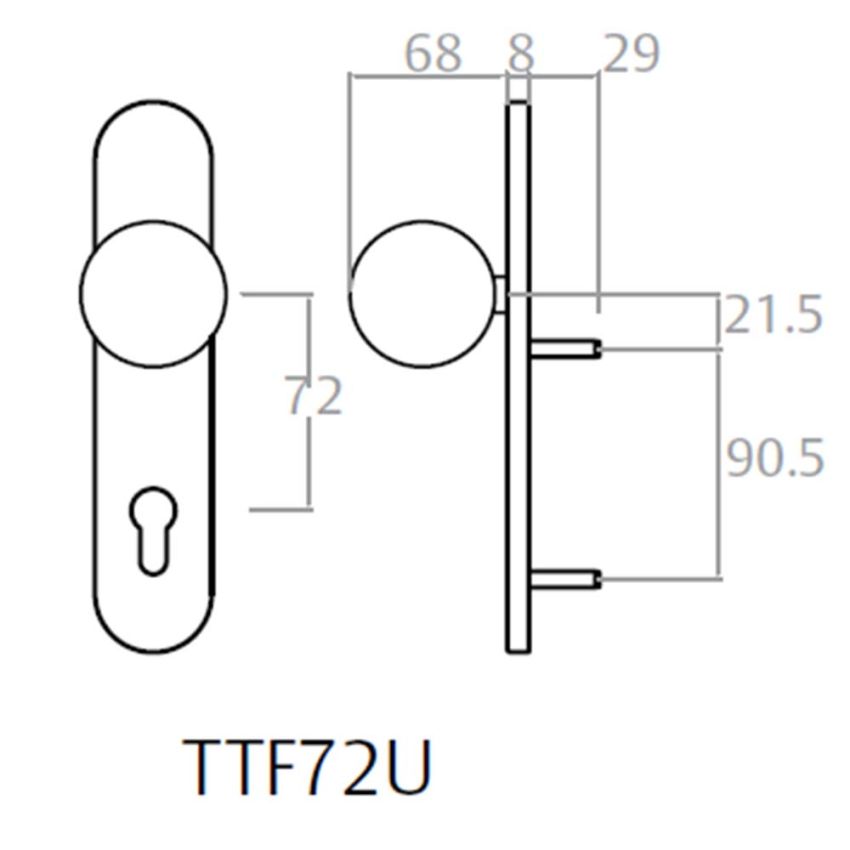 Puxador de bola Tesa TTF72UNE, fixo, com espelho comprido, negro