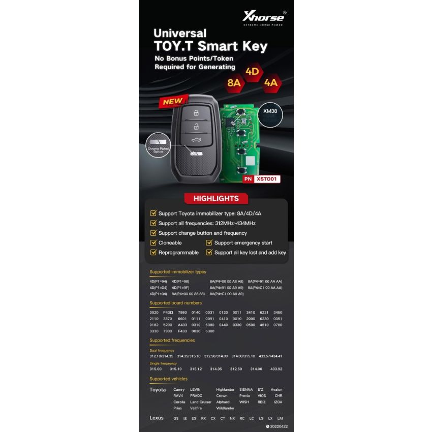 Comando Xhorse 3 Botões P/Toyota Proximidade