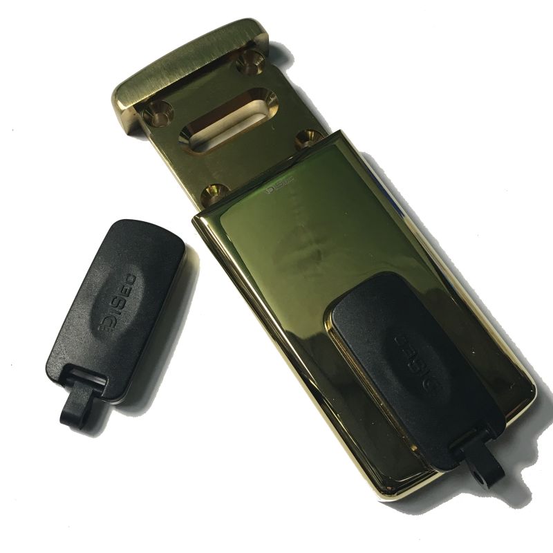 Escudo de segurança Disec dourado retangular, com proteção magnética, para chave de duplo palhetão