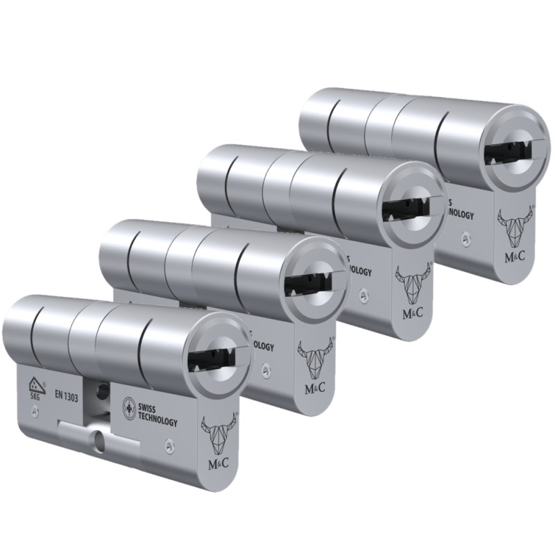 Cilindro M&C Move 32x32mm niquelado, Pack 4 cilindros mestrados